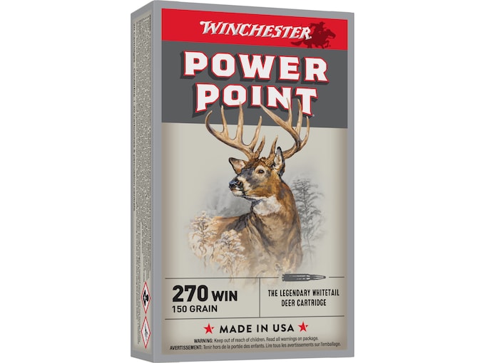 Winchester Power-Point 270 Winchester ammo, 150 grain jacketed soft point, 200 rounds, hunting ammunition, rifle cartridges, bulk ammo, 270 Win ammo