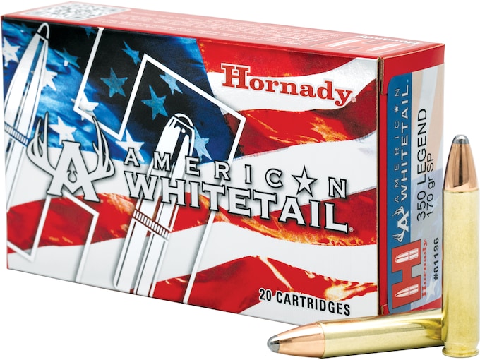 Hornady American Whitetail, 350 Legend ammo, 170 grain ammunition, hunting ammo, bulk ammo, InterLock JSP, rifle ammunition, deer hunting, Hornady ammo