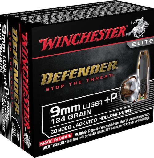 Winchester Defender 9mm Luger +P ammo, 124 grain PDX1 hollow point, bonded jacketed hollow point, defensive ammunition, personal protection ammo, 200 round bulk pack, +P 9mm ammunition, Winchester PDX1 bullets