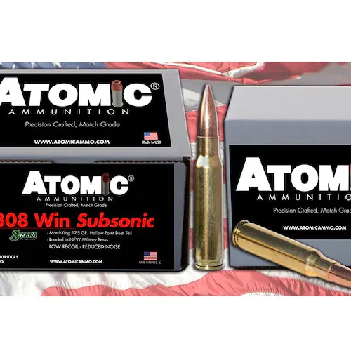 Atomic Ammunition, 308 Winchester ammo, subsonic ammunition, Sierra MatchKing, 175 grain, match grade, jacketed hollow point, suppressed rifle ammo, precision shooting, tactical ammo
