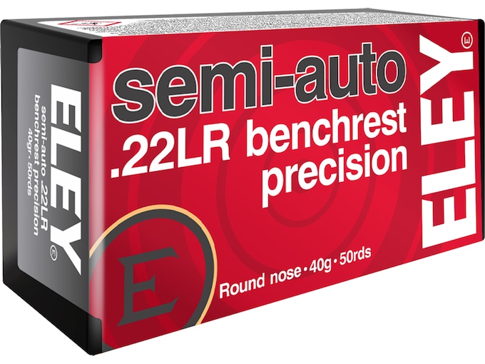 Eley Semi-Auto Benchrest Precision .22LR ammo, 40 grain round nose .22LR, benchrest ammunition, precision target shooting ammo, semi-automatic .22LR rounds, competitive shooting ammunition, Eley .22LR, rimfire target ammo